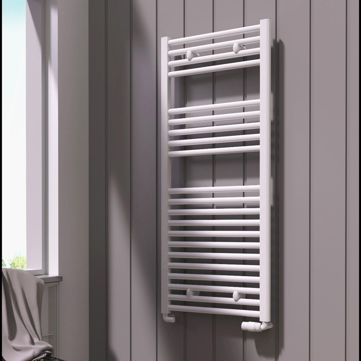 Diva White Flat Mild Steel Towel Rail