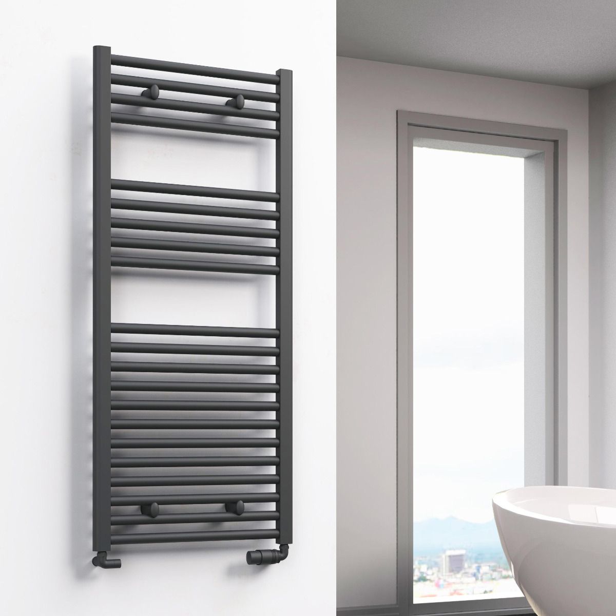 Diva Anthracite Flat Mild Steel Towel Rail
