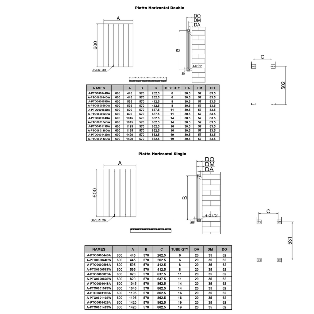 Piatto Horizontal Aluminium Radiator