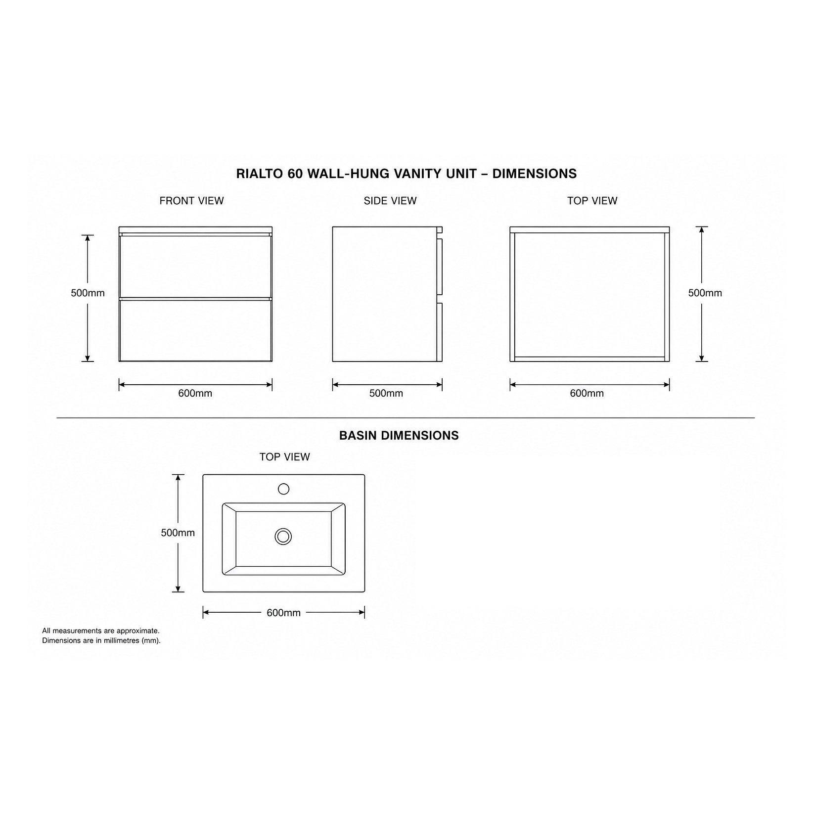 Rialto 60 2-Drawer Wall-Hung Vanity Unit