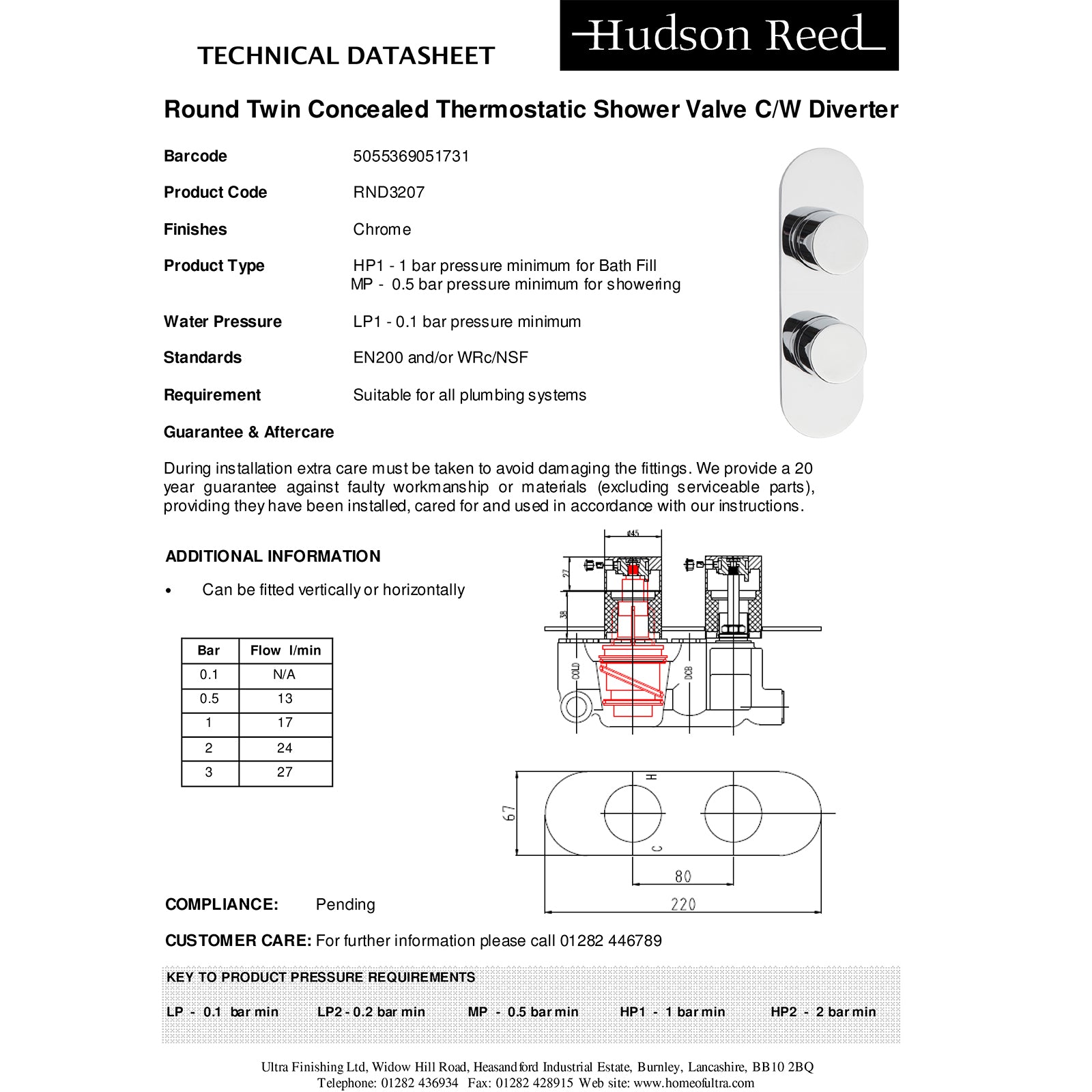 Hudson Reed Indus Twin Thermostatic Shower with Diverter