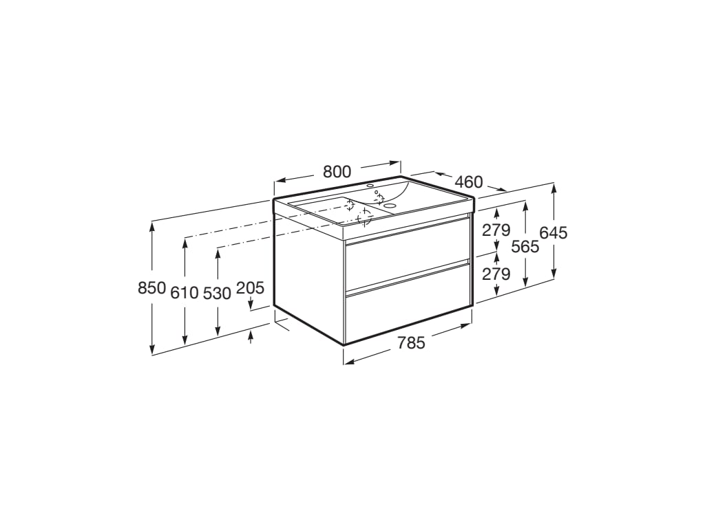 Roca Ona Unik 800mm Two Drawer Vanity Unit & Basin – Left or Right Hand