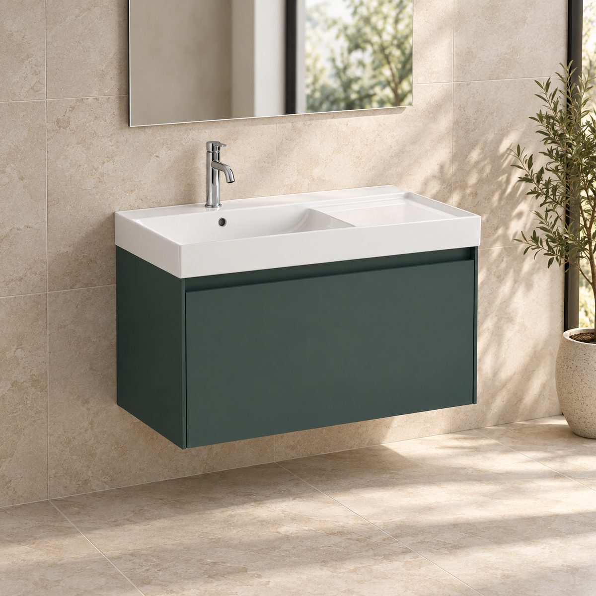 Roca Ona 800mm Wall-Hung Vanity Unit with One Drawer & Basin – Left or Right Hand