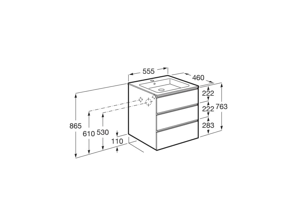 Roca The Gap 550mm Wall-Hung 3 Drawer Vanity Unit with Basin & Waste