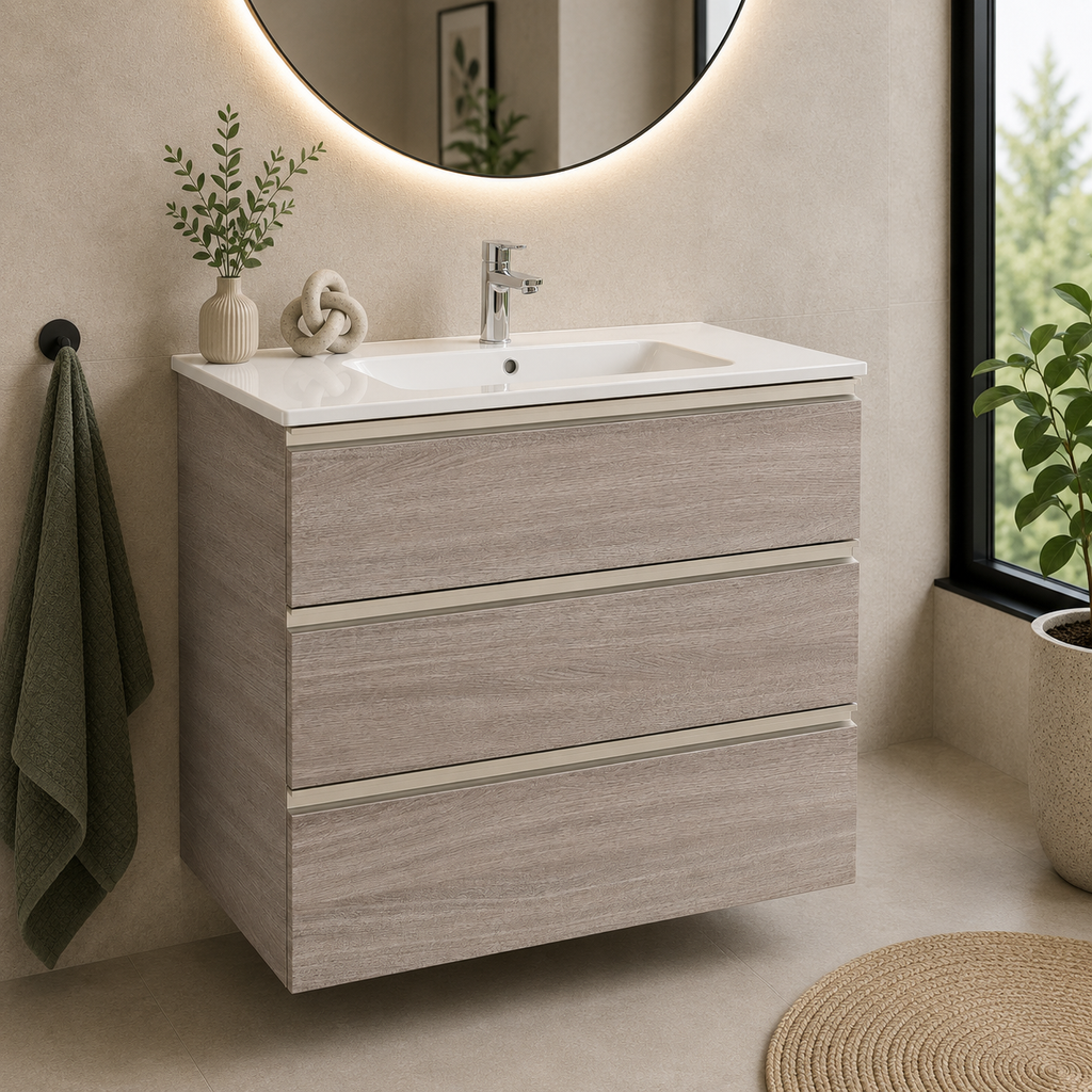 Roca The Gap 800mm Wall-Hung 3 Drawer Vanity Unit with Basin & Waste