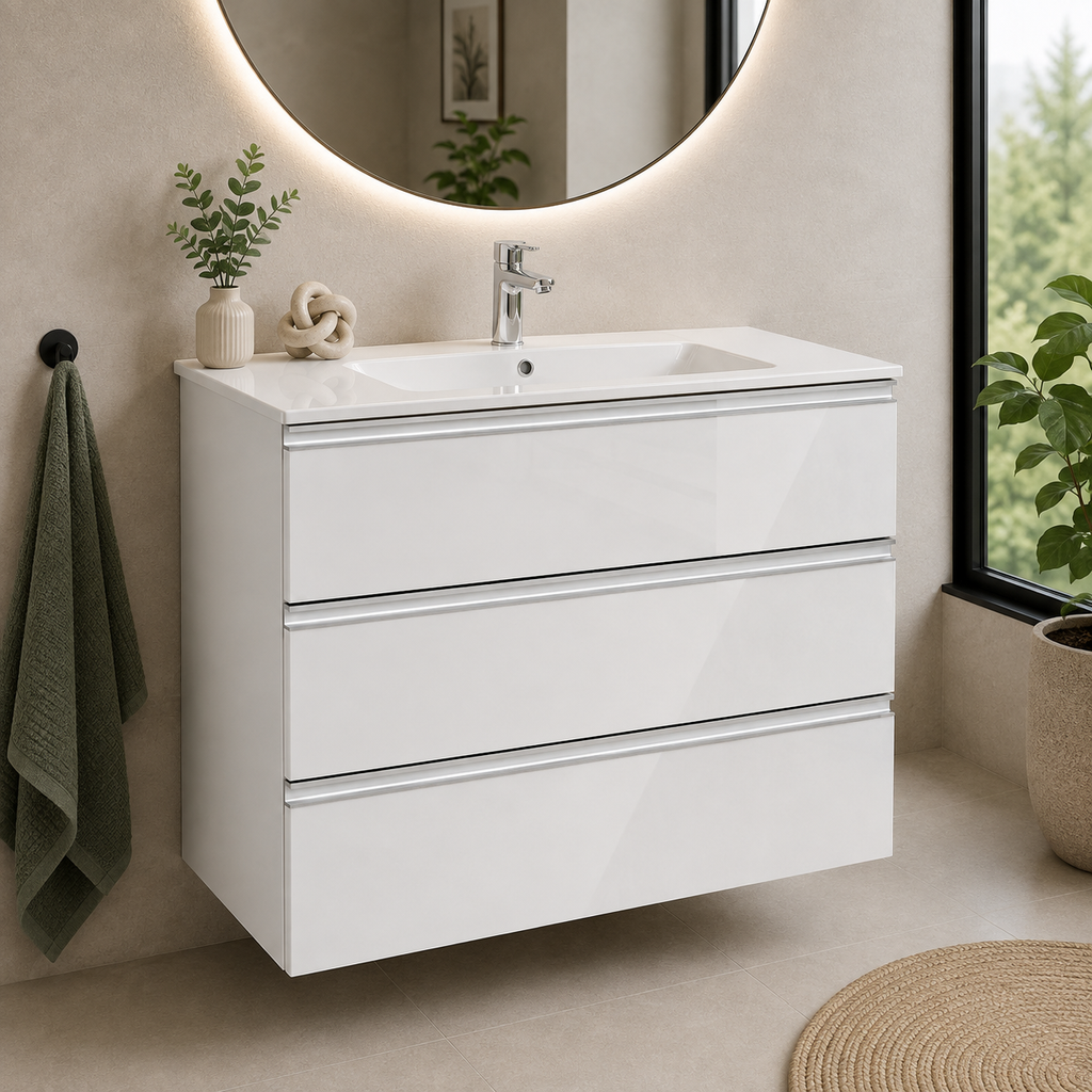 Roca The Gap 800mm Wall-Hung 3 Drawer Vanity Unit with Basin & Waste