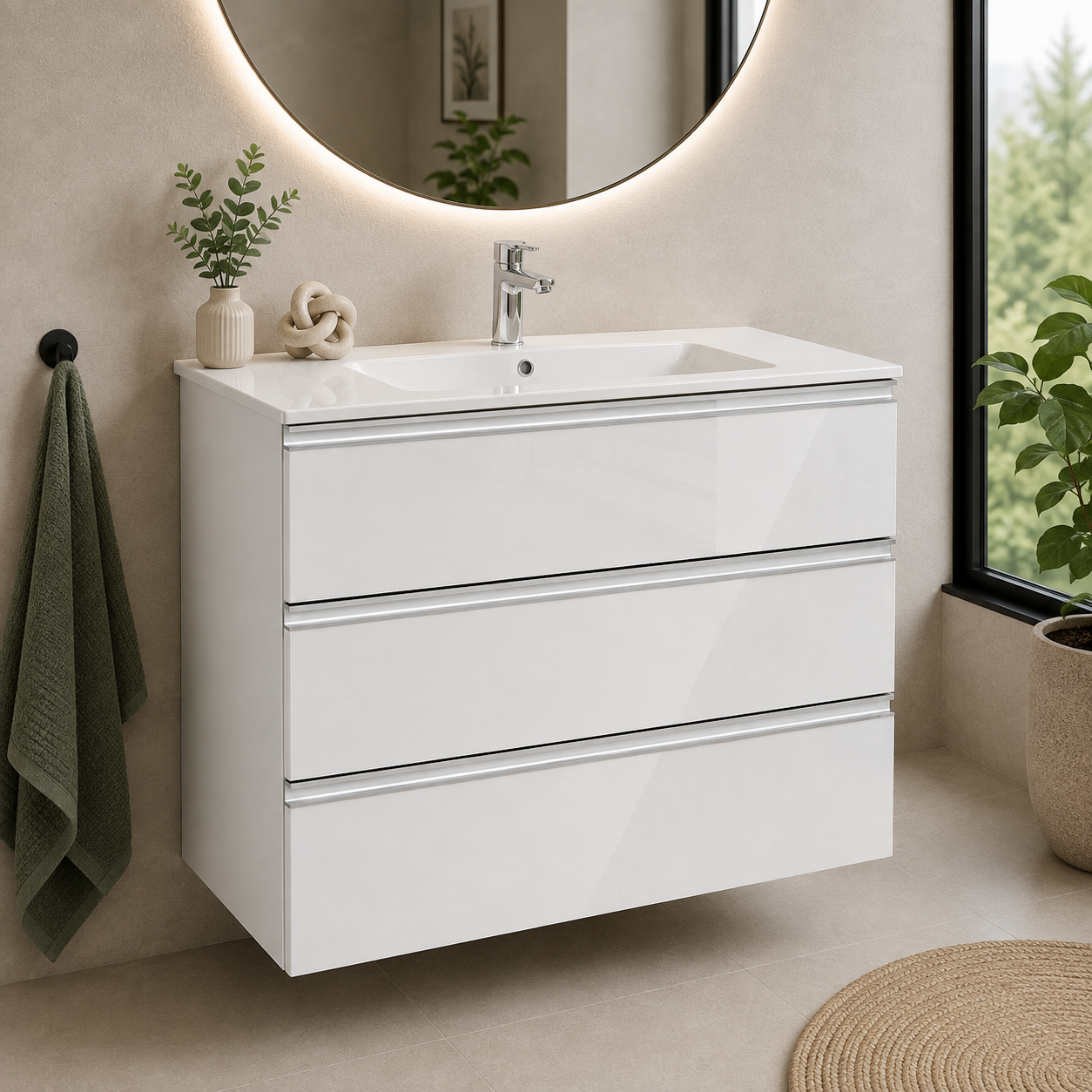 Roca The Gap 800mm Wall-Hung 3 Drawer Vanity Unit with Basin & Waste