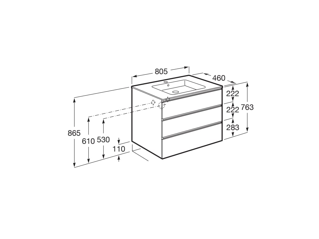 Roca The Gap 800mm Wall-Hung 3 Drawer Vanity Unit with Basin & Waste