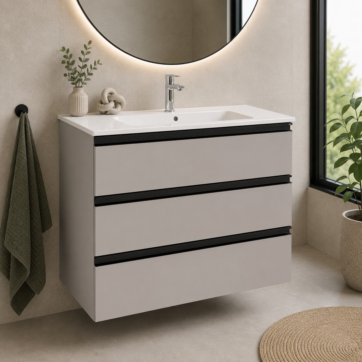 Roca The Gap 800mm Wall-Hung 3 Drawer Vanity Unit with Basin & Waste