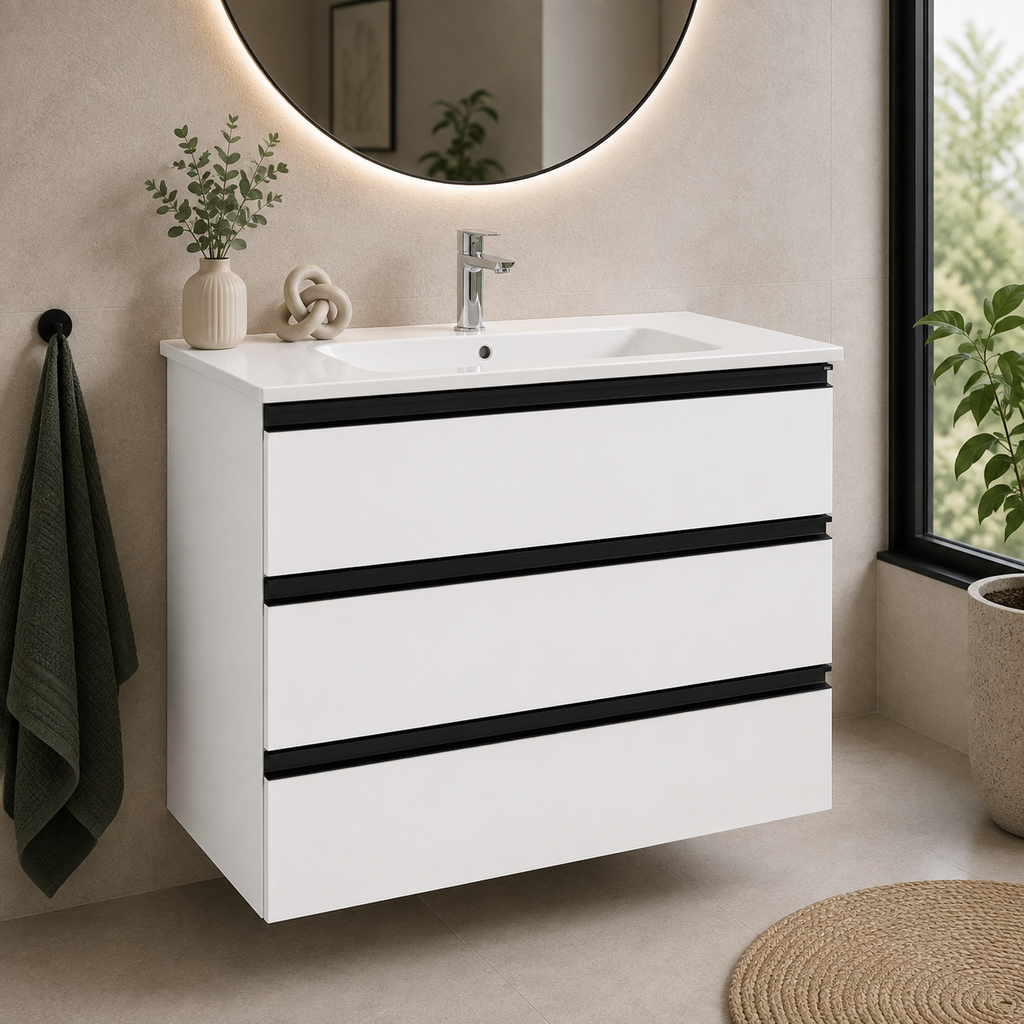 Roca The Gap 800mm Wall-Hung 3 Drawer Vanity Unit with Basin & Waste