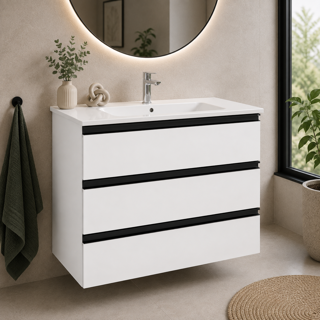 Roca The Gap 800mm Wall-Hung 3 Drawer Vanity Unit with Basin & Waste