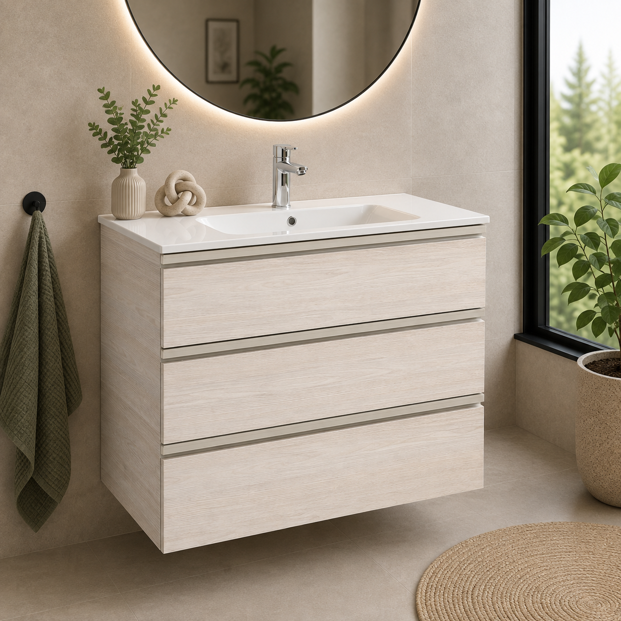 Roca The Gap 800mm Wall-Hung 3 Drawer Vanity Unit with Basin & Waste