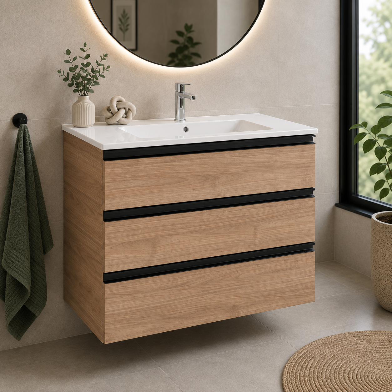 Roca The Gap 800mm Wall-Hung 3 Drawer Vanity Unit with Basin & Waste