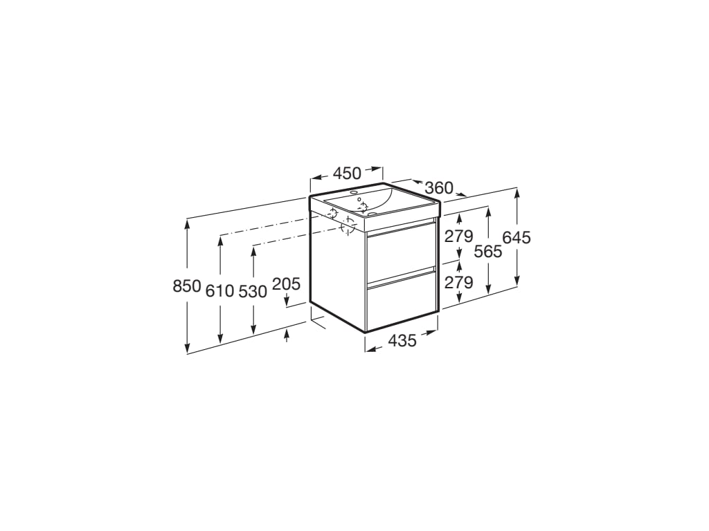 Roca Ona 450mm Compact Wall-Hung Vanity Unit with Two Drawers & Basin