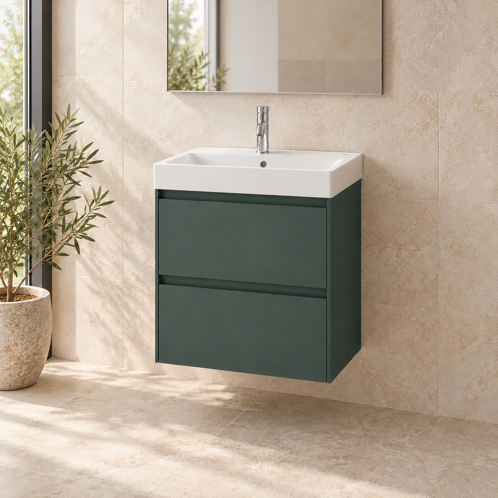 Roca Ona 500mm Compact Wall-Hung Vanity Unit with Two Drawers & Basin