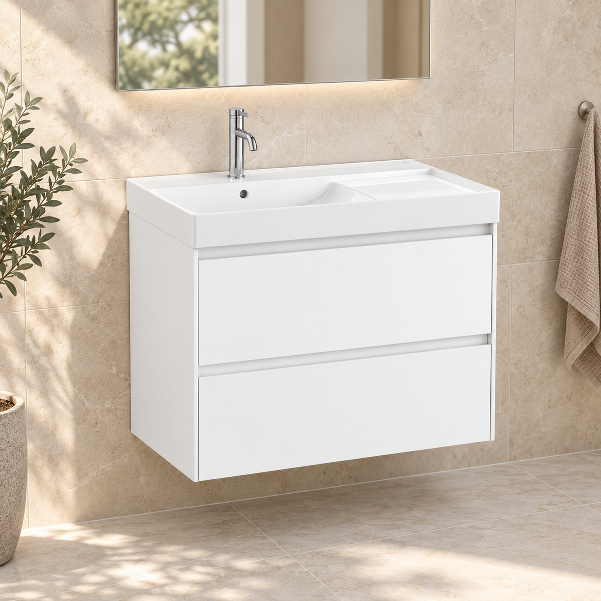 Roca Ona Unik 800mm Two Drawer Vanity Unit & Basin – Left or Right Hand