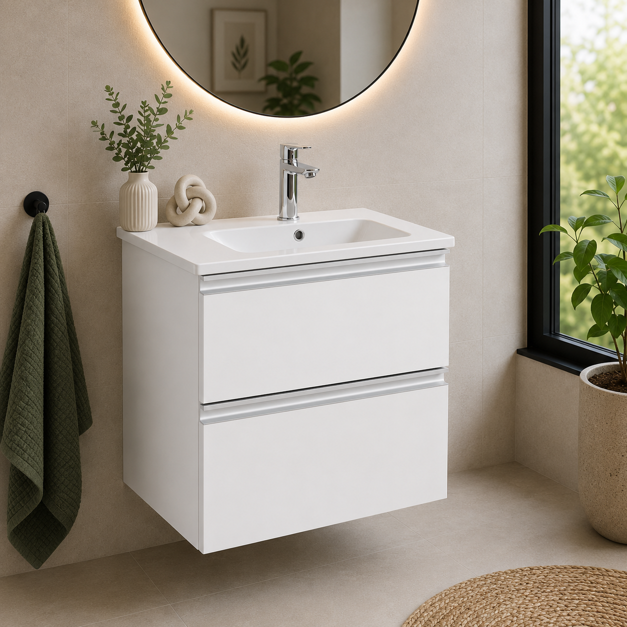 Roca The Gap Compact 600mm 2 Drawer Wall-Hung Vanity Unit with Basin