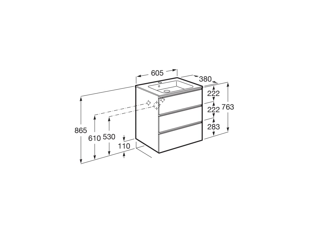 Roca The Gap Compact 600mm 3 Drawer Wall-Hung Vanity Unit with Basin