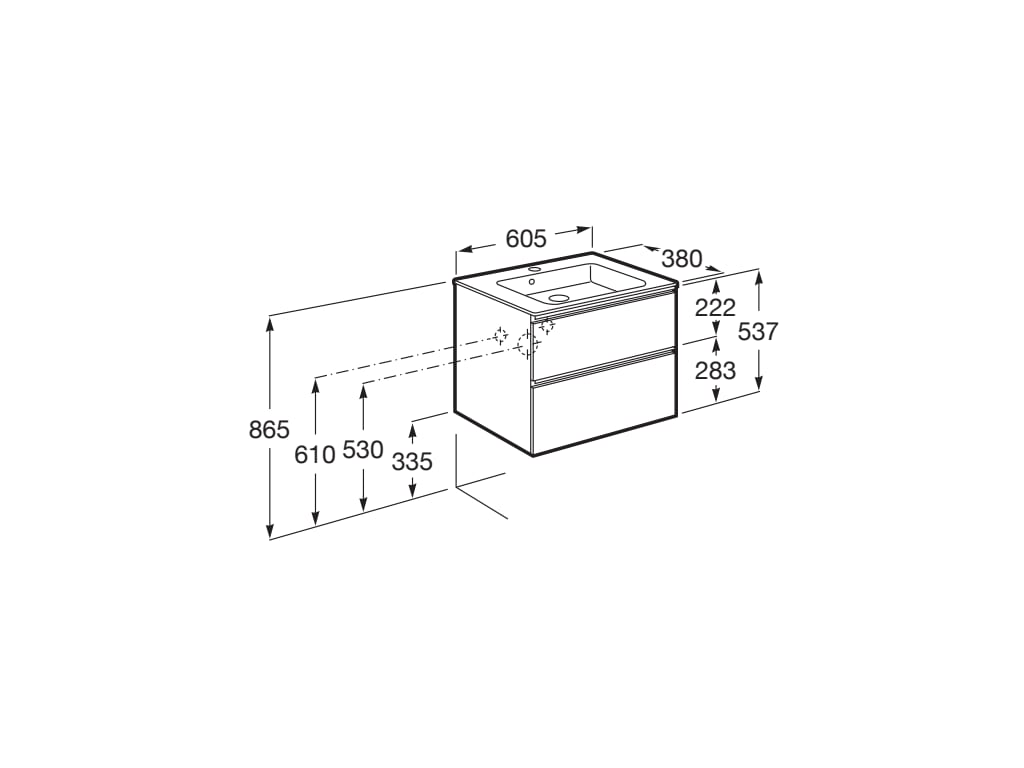 Roca The Gap Compact 600mm 2 Drawer Wall-Hung Vanity Unit with Basin