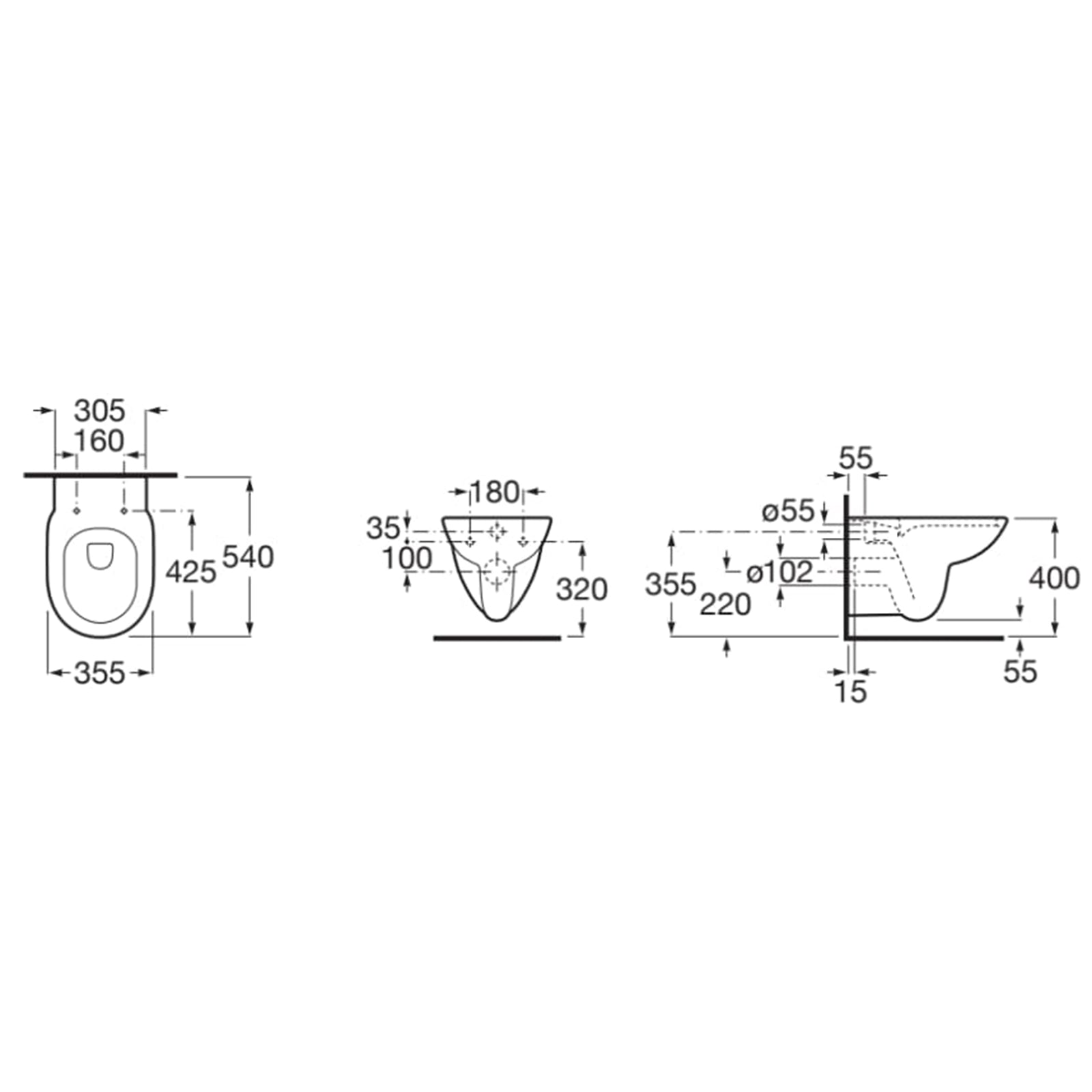 Roca Debba Round Rimless Wall Hung Pan