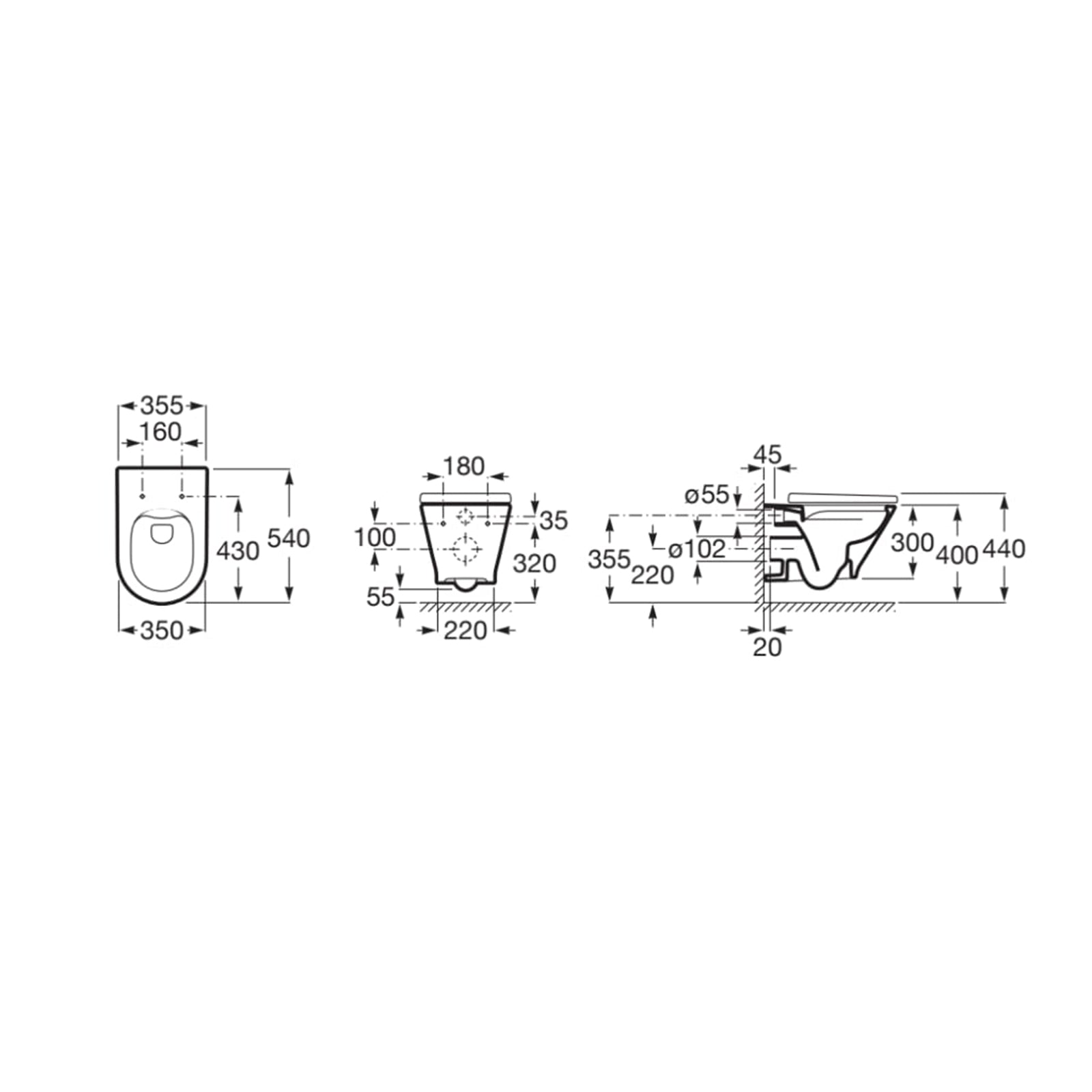 Roca The Gap Round Rimless Wall Hung Pan