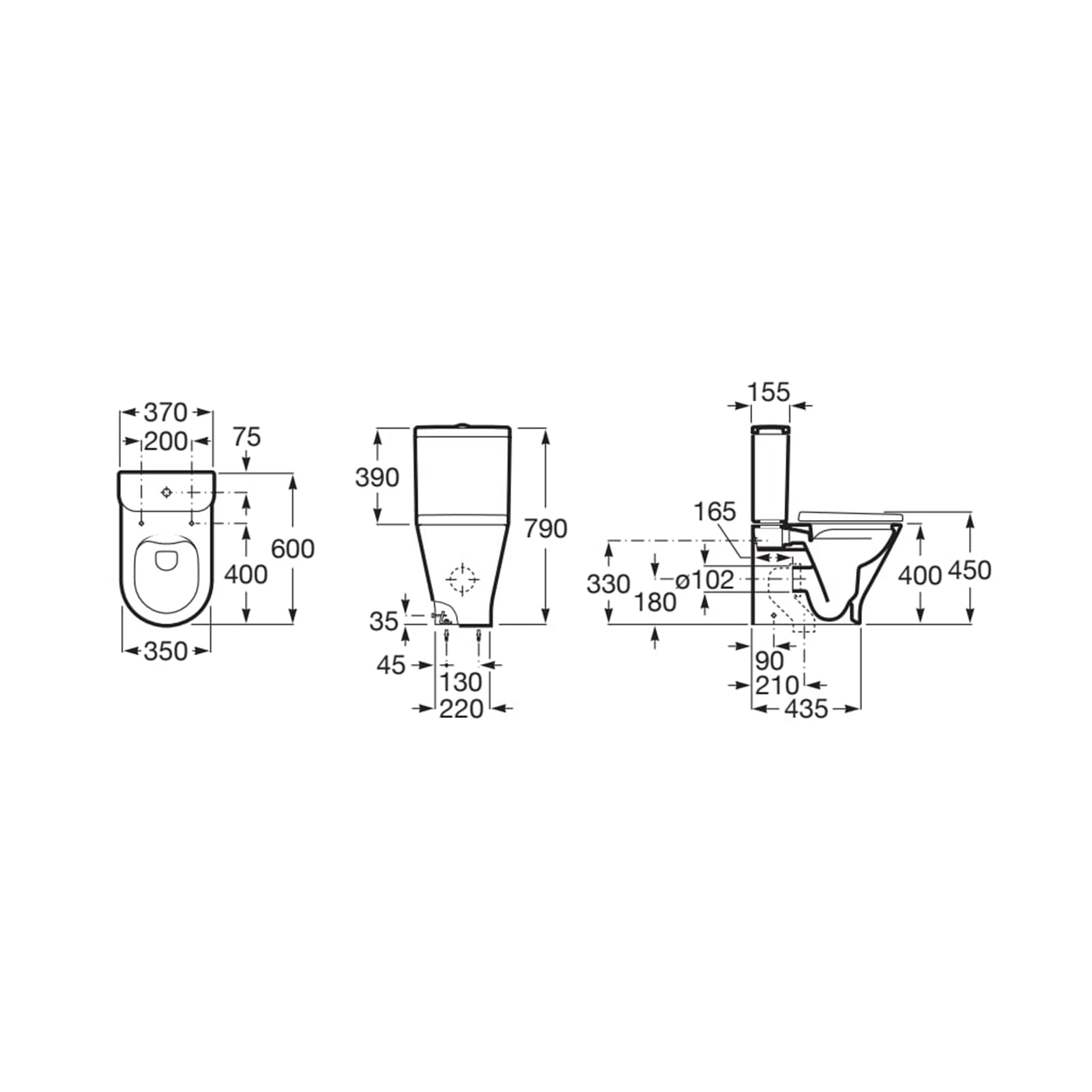 Roca The Gap Round Rimless Closed Back Close Coupled Pan