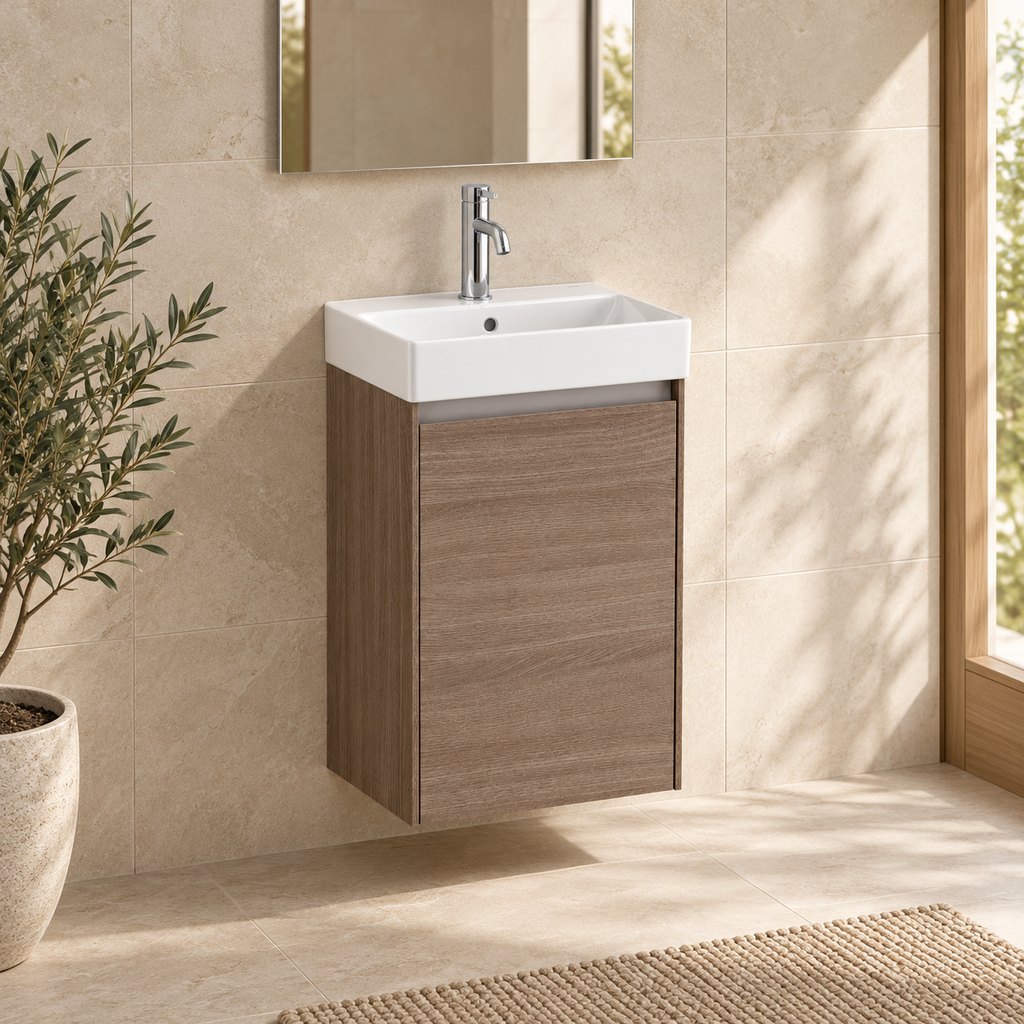Roca Ona 400mm Compact Wall-Hung Vanity Unit with One Door & Basin