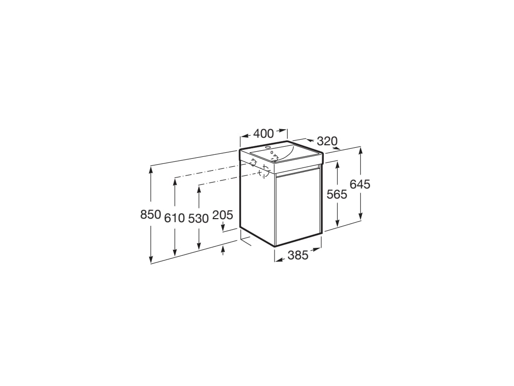 Roca Ona 400mm Compact Wall-Hung Vanity Unit with One Door & Basin