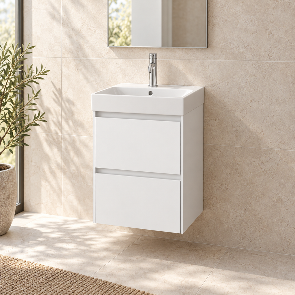 Roca Ona 450mm Compact Wall-Hung Vanity Unit with Two Drawers & Basin