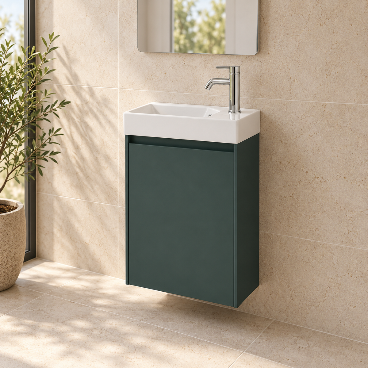 Roca Ona 450mm Compact Wall-Hung Vanity Unit with One Door & RH Basin