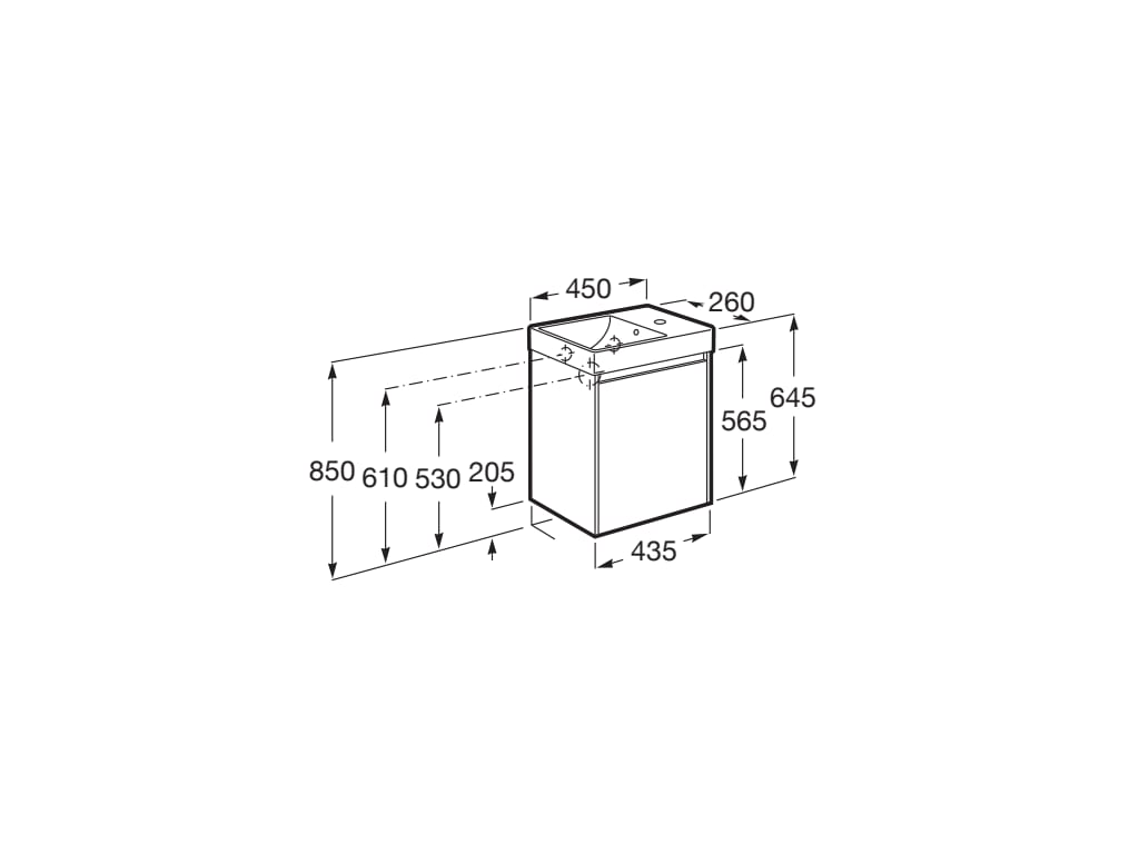 Roca Ona 450mm Compact Wall-Hung Vanity Unit with One Door & RH Basin