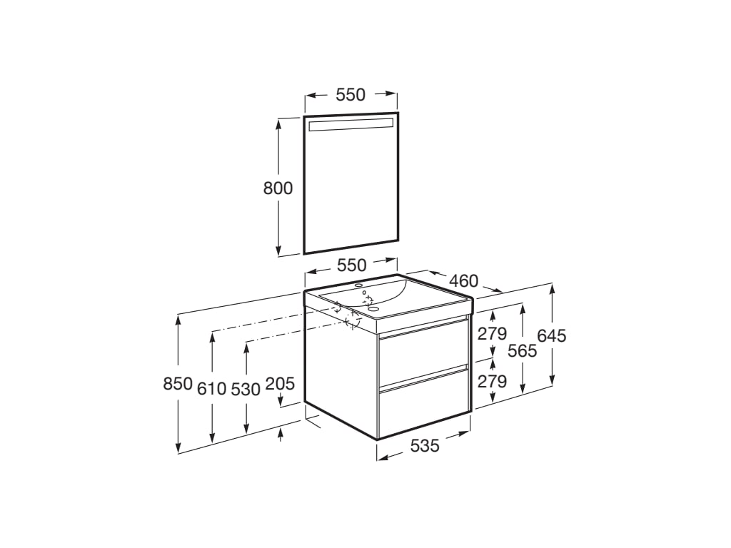 Roca Ona Unik 550mm Two Drawer Vanity Unit & Basin – 5 Colour Options