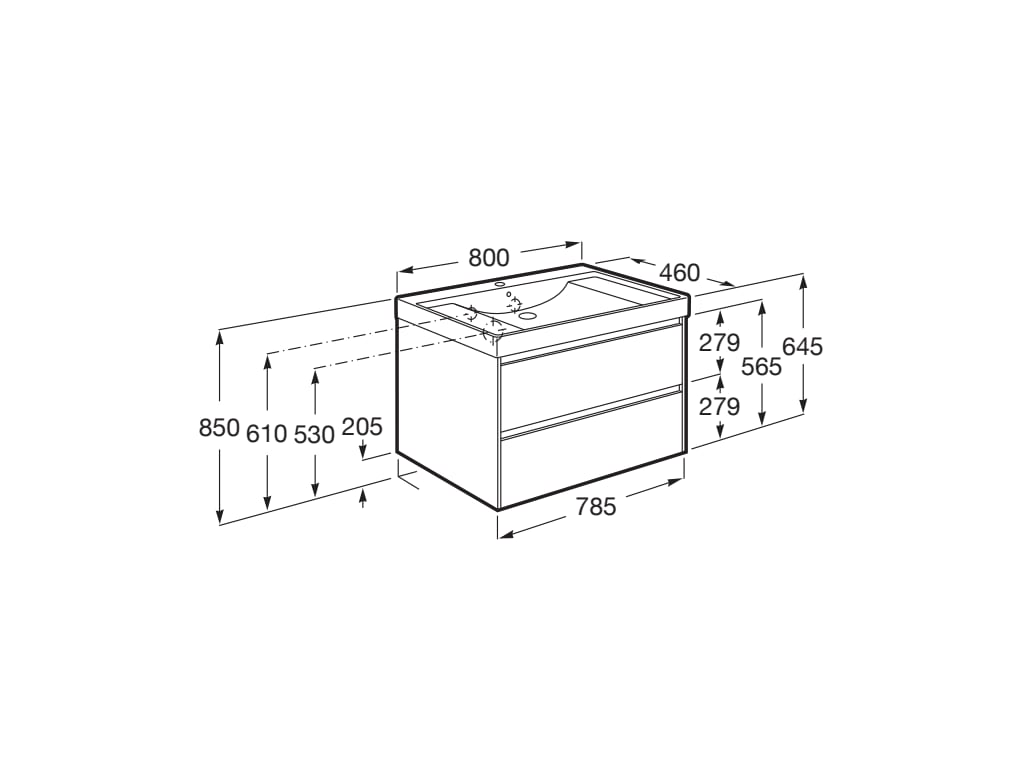 Roca Ona Unik 800mm Two-Drawer Basin Vanity Unit – 5 Colour Options