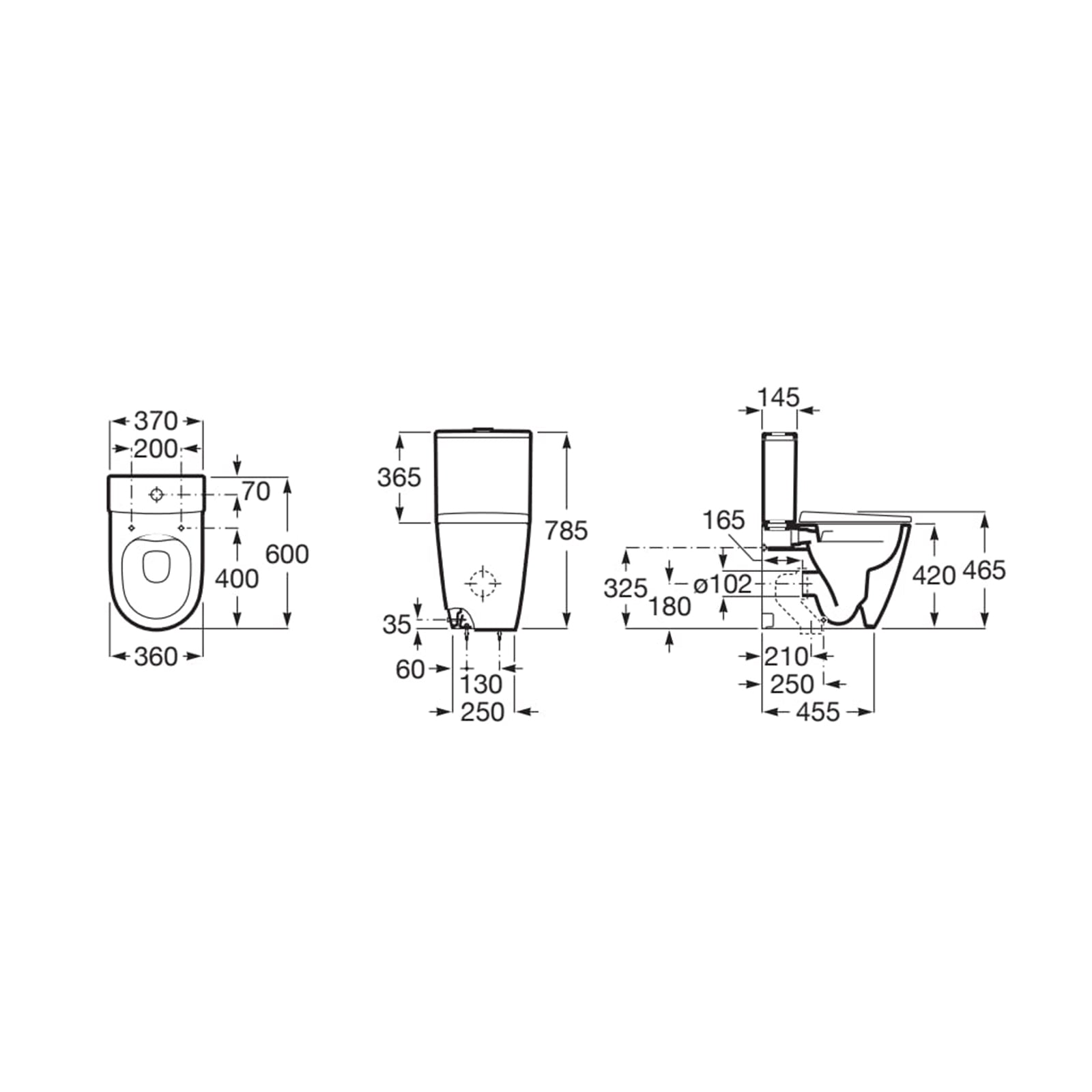 Roca Ona Rimless Compact Close Coupled Closed Back Pan