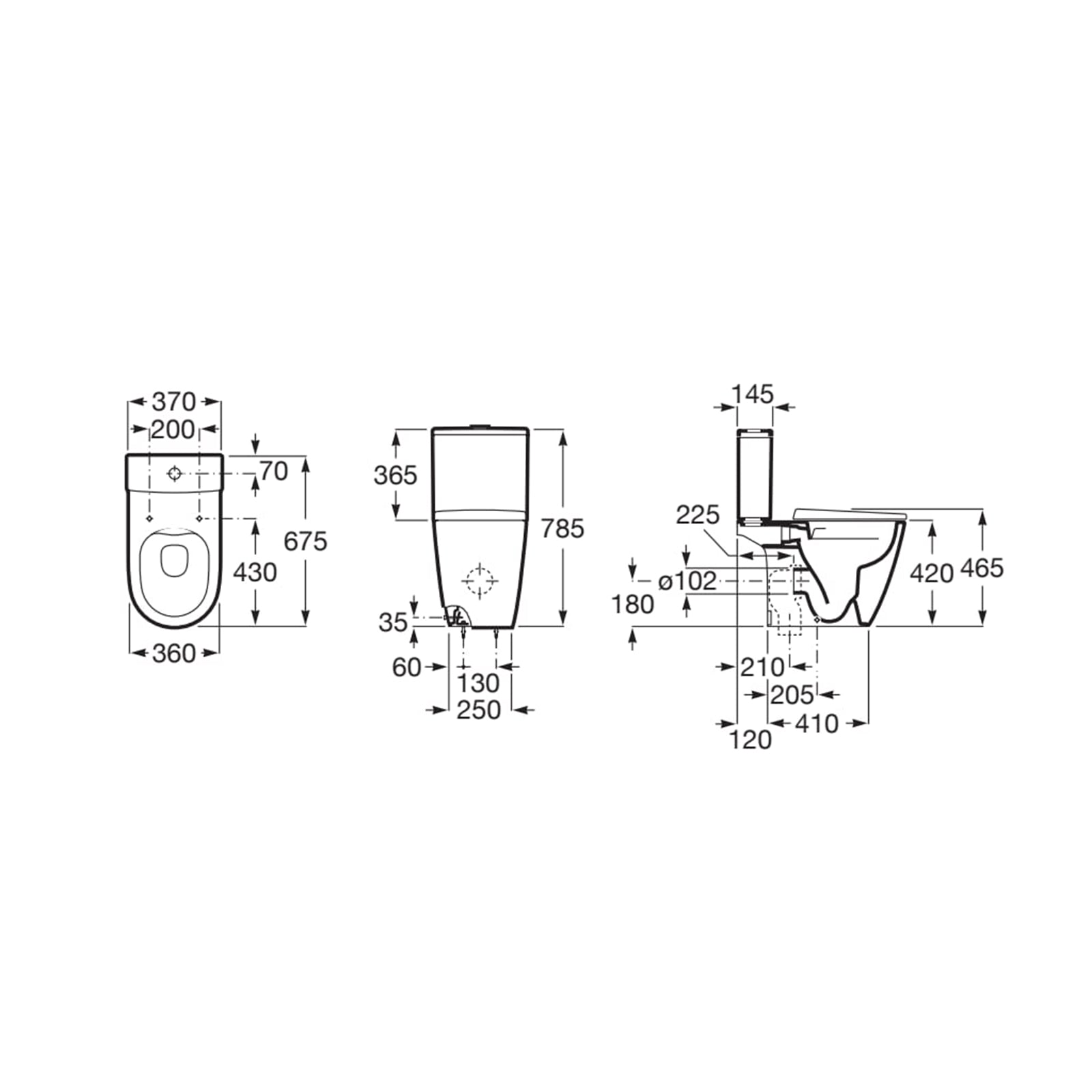 Roca Ona Rimless Close Coupled Open Back Pan