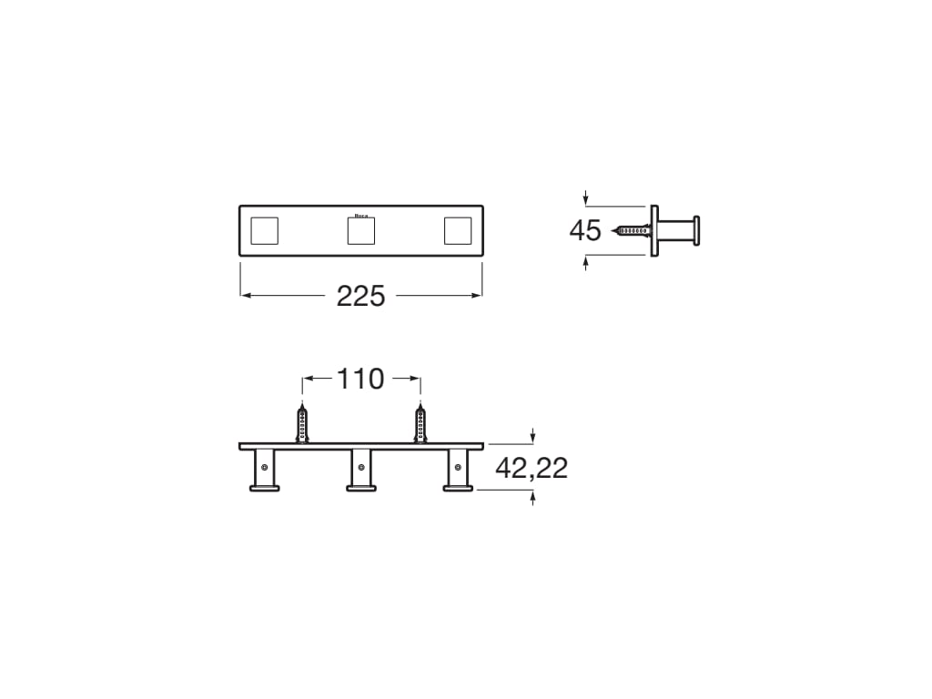 Roca Hotels Square Triple Robe Hook