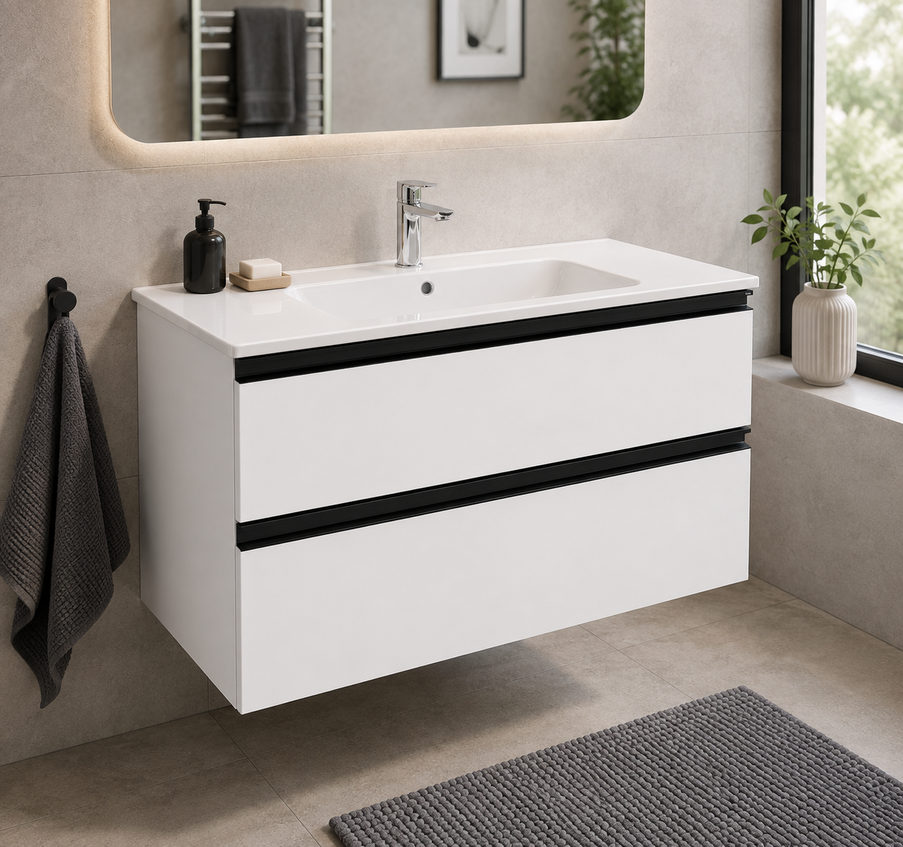 Roca The Gap 800mm Wall-Hung 2 Drawer Vanity Unit with Basin & Waste