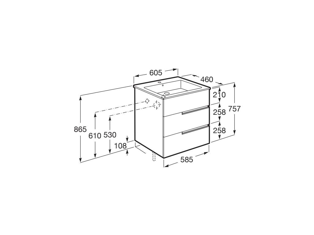 Roca Victoria-N 600mm 3 Drawer Wall-Hung Vanity Unit with Basin