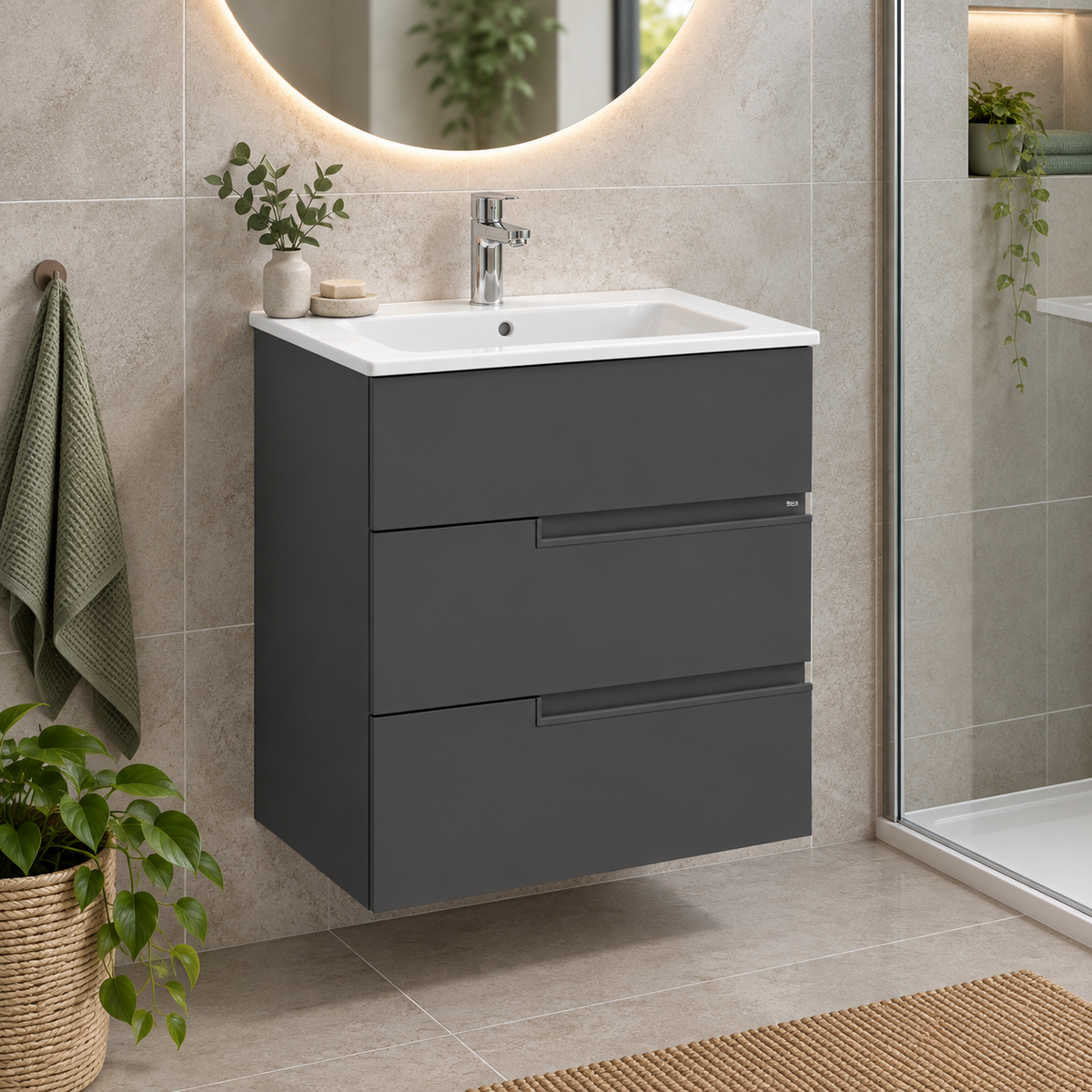 Roca Victoria-N 600mm 3 Drawer Wall-Hung Vanity Unit with Basin