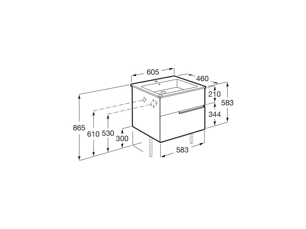 Roca Victoria-N 600mm 2 Drawer Wall-Hung Vanity Unit with Basin