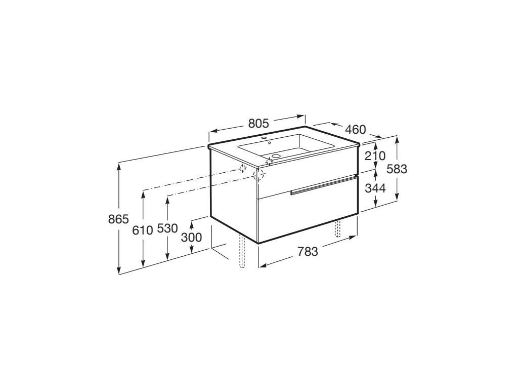Roca Victoria-N 800mm 2 Drawer Wall-Hung Vanity Unit with Basin
