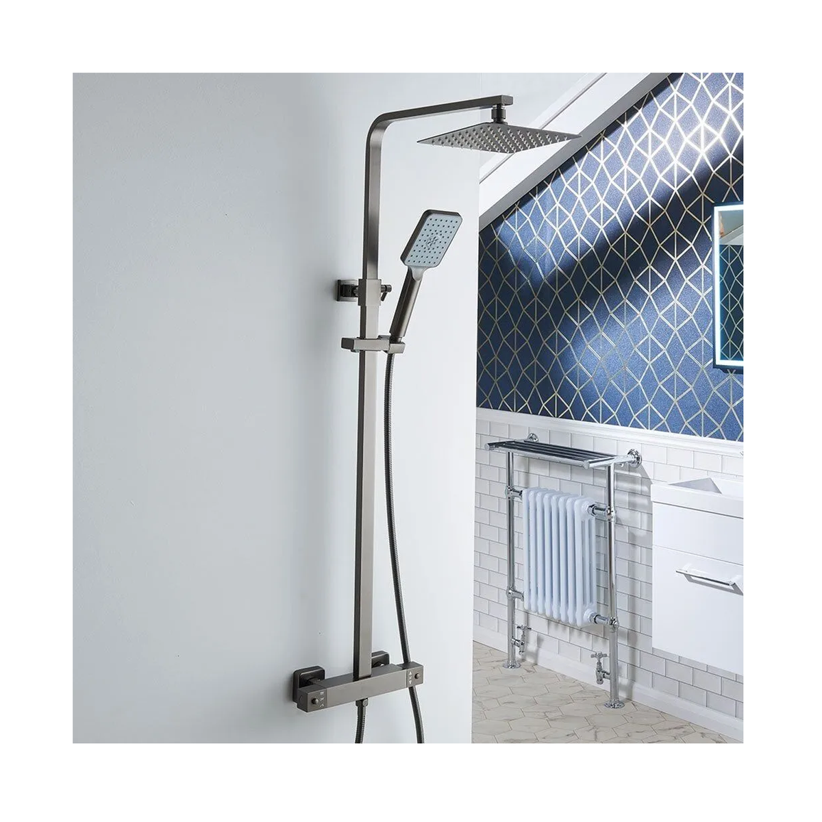 Roma Square Thermostatic Shower & Riser Kit – Matt Grey
