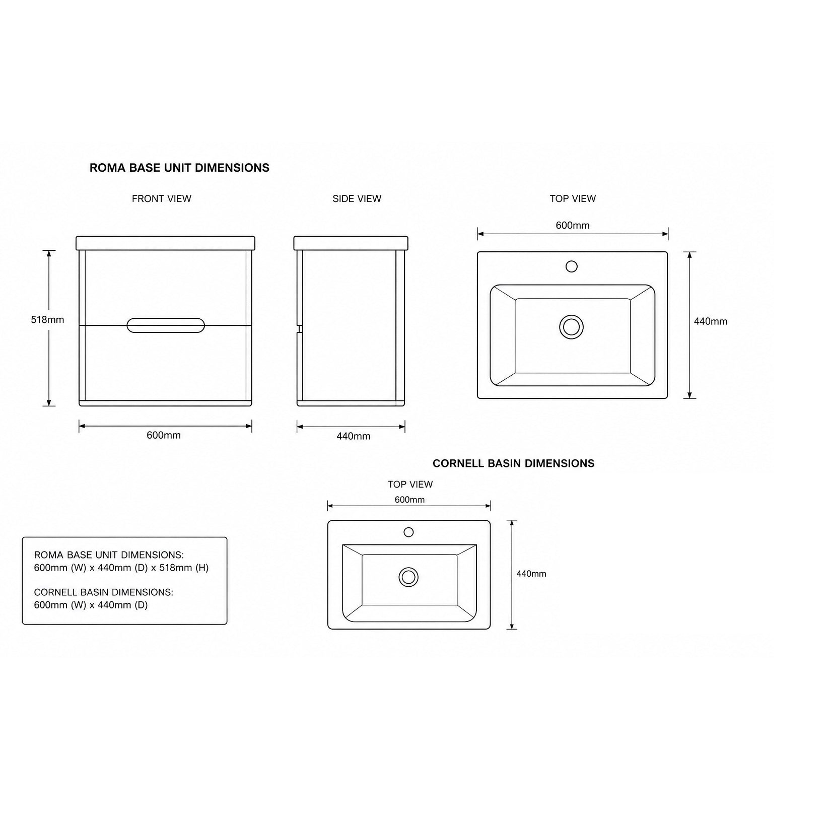 Roma 60 Wall-Hung Base & Basin - Marine Blue