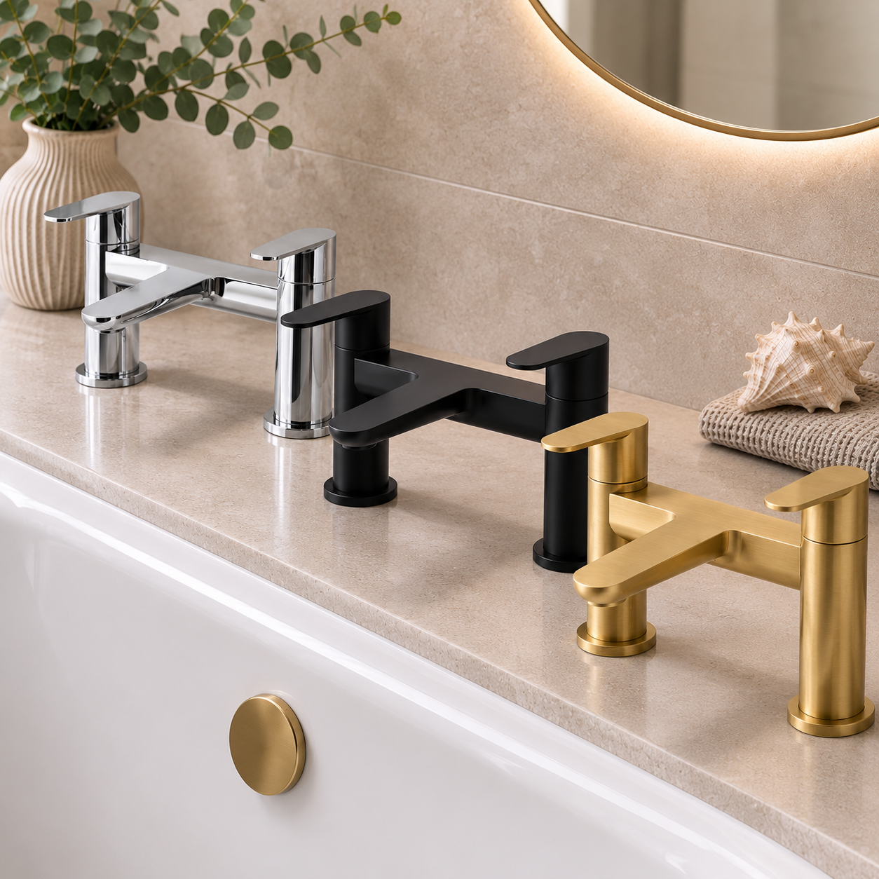 Rusthall Deck Mounted Bath Filler – Chrome, Matt Black or Matt Brushed Brass