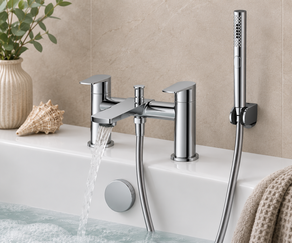 Scotney Deck Mounted Bath Shower Mixer with Handset – Chrome