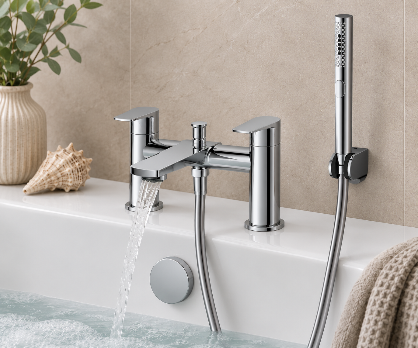 Scotney Deck Mounted Bath Shower Mixer with Handset – Chrome