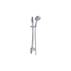 Chrome shower head and hose on a white background