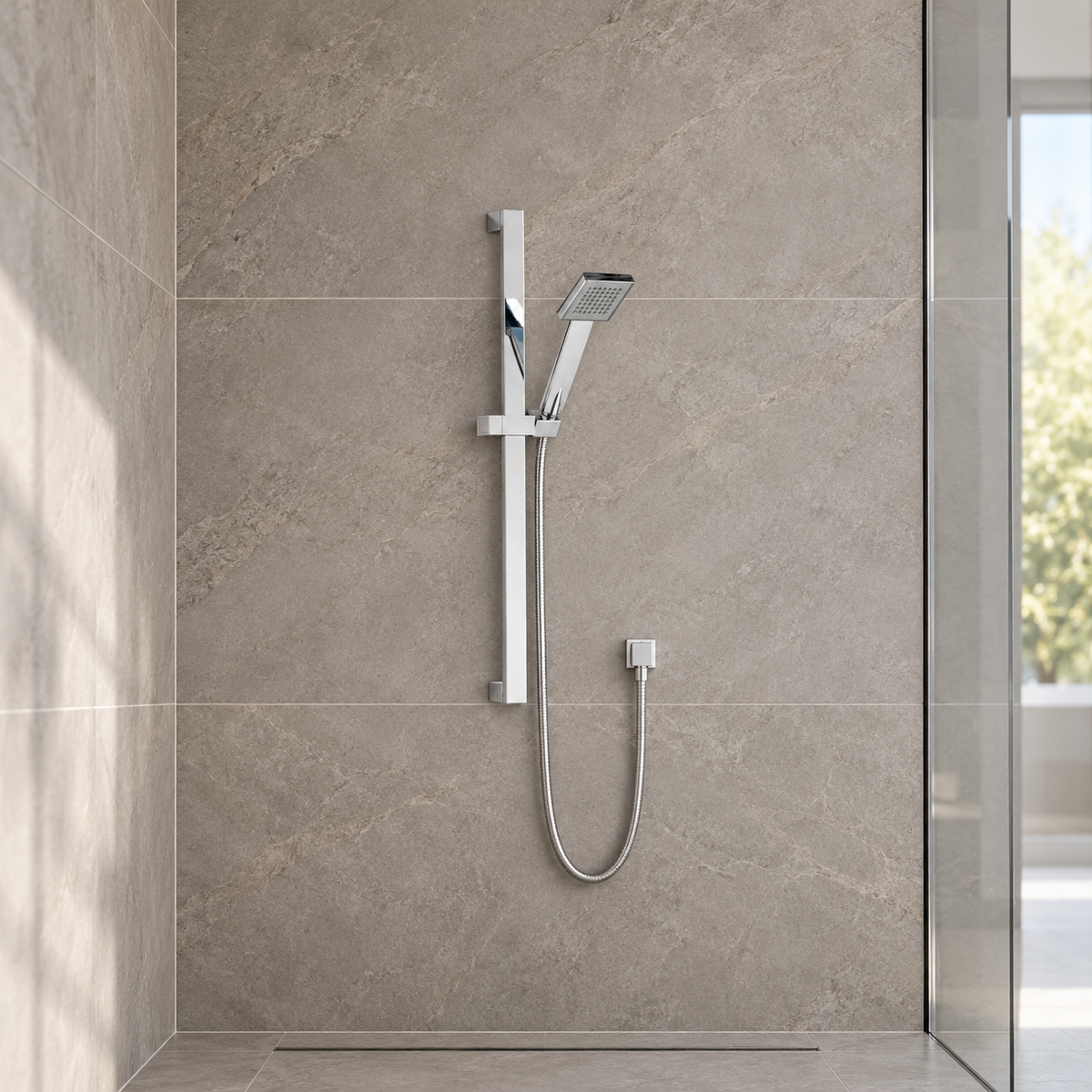 Square Shower Rail Kit with Handset & Hose – Chrome