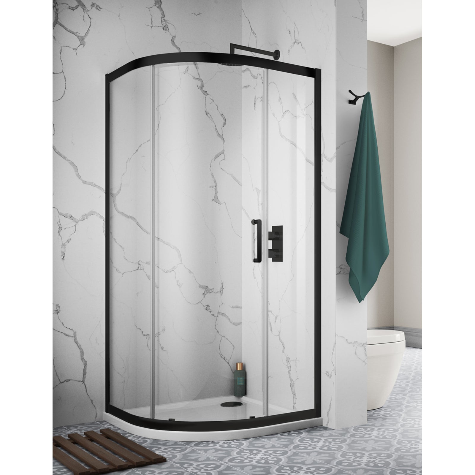 Sommer 8 Quadrant Single Sliding Door - 900mm - Matt Black