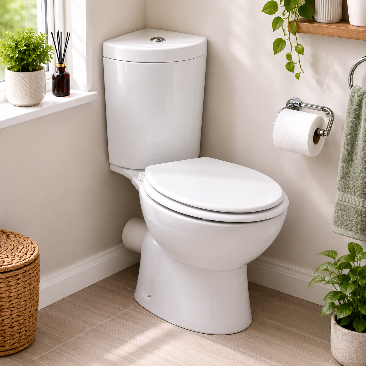 Solo Close Coupled Corner Pan and Soft Close Seat